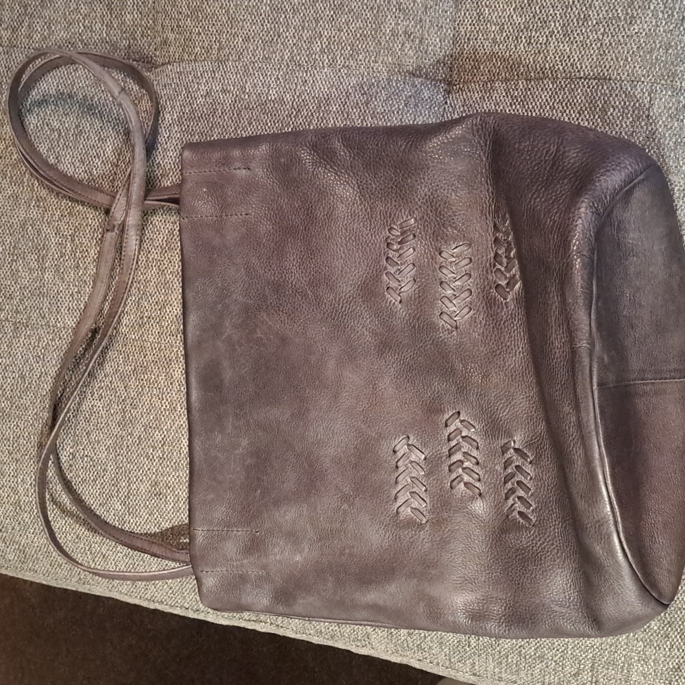 Gray genuine leather shopper purse. 12x13 (length with straps 24 in)